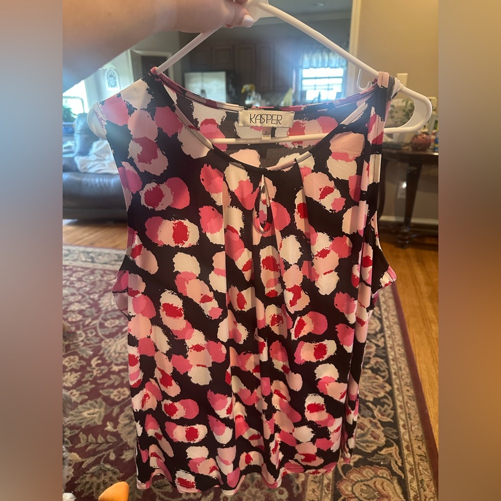 Kasper Women's Sleeveless Polka Dot Blouse Multicolor Size XL